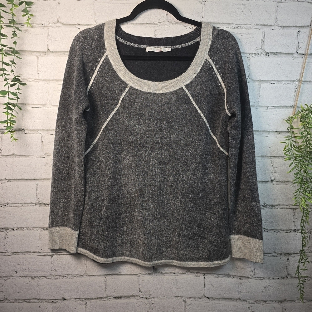 RAFFI 100% CASHMERE CHARCOL GRAY RAGLAND CREWNECK SWEATER LONG SLEEVE WOMENS MED